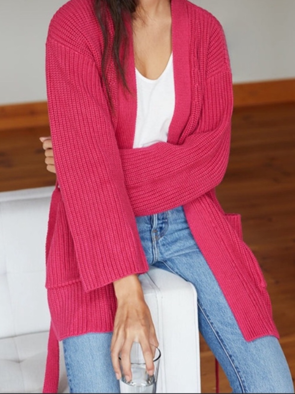 NEW Emerson Fry Organic Cotton Wrap Sweater Ribbed Pink  - Rare! Size M NWT